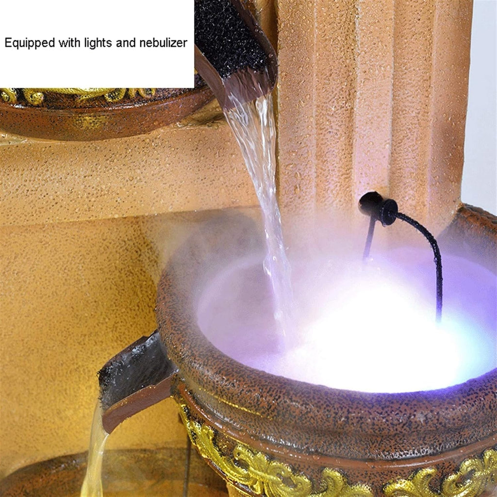 Water Fountain Cascading Resin-Rock Tabletop Fountain Indoors and Outdoors Water Feature Waterfall with LED Lights and Pump Decorative Fountain for Living Room Office Gardens Patios