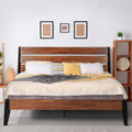Acacia Emery Bed Frame with Headboard 100% Solid Wood Platform Bed, Scandinavian Bed Style with All Mattresses, Non-Slip and Noise-Free, 30 Mins Assembly, Queen Size Bed Frame, Americano