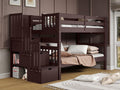 Bedz King Stairway Bunk Beds Twin Over Twin, 3 Step Drawers, Dark Cherry