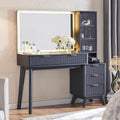 T4TREAM 48' Fluted Makeup Vanity Desk with Large 36' Mirror and Lights, Modern Glass Top Big Vanity Table with 5 Drawers & Adjustable Shelf, Dressing Table w/Charging Station for Bedroom, Dark Grey