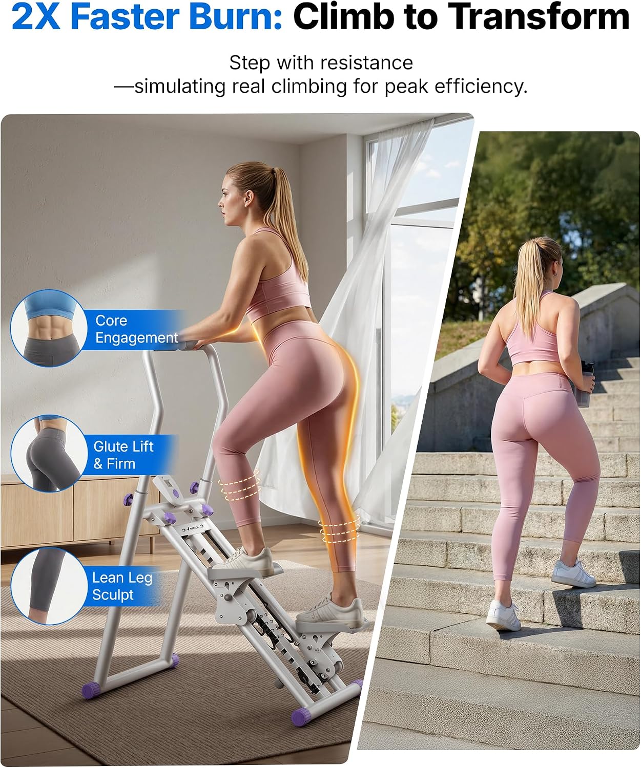 MERACH Stair Stepper for Home Gym Exercise, New Version Stairmaster for Full-Body Workout, Compact Folding Stair Climber with Extended Step Range, Adjustable Handlebar/Pedal