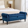 Storage Bench for Bedroom, 51' Upholstered End of Bed Bench, Velvet Queen Size Benches with Rolled Arms, Tufted Button Storage Long Ottoman, Living Room, Entryway, Blue