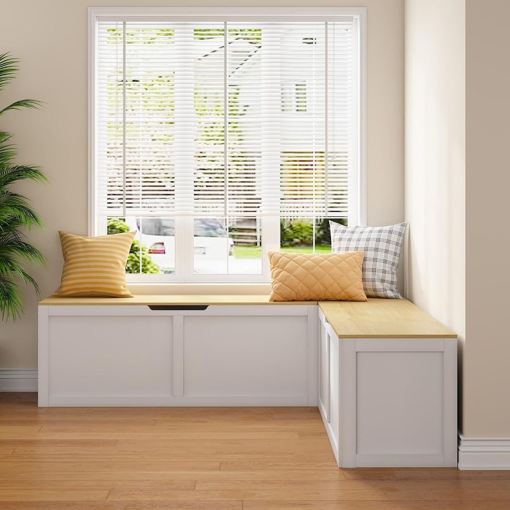 Space-Saving Right-Angle Storage Bench with Extra-Large Compartment – Easy Assembly Corner Seating Banquette for Dining & Living Room