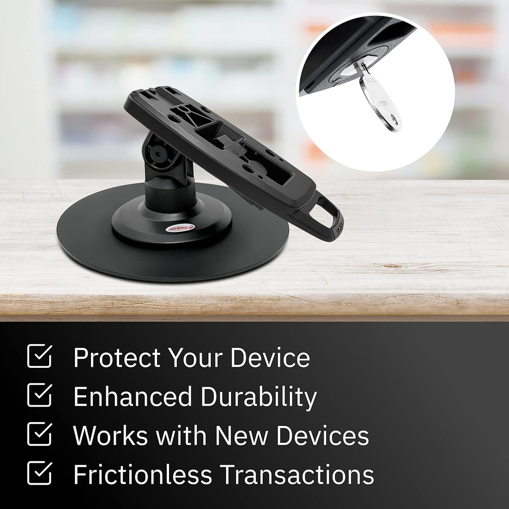 Dejavoo Z3/Z6 3' Latch and Key Lock Compact Pole Mount Terminal Stand with Round Freestanding Mobility Base Plate