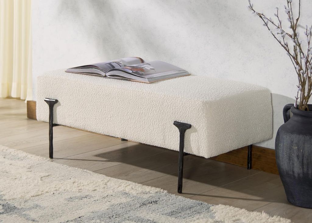 SAFAVIEH Couture Collection Jessa Glam Ivory Boucle & Black Bench