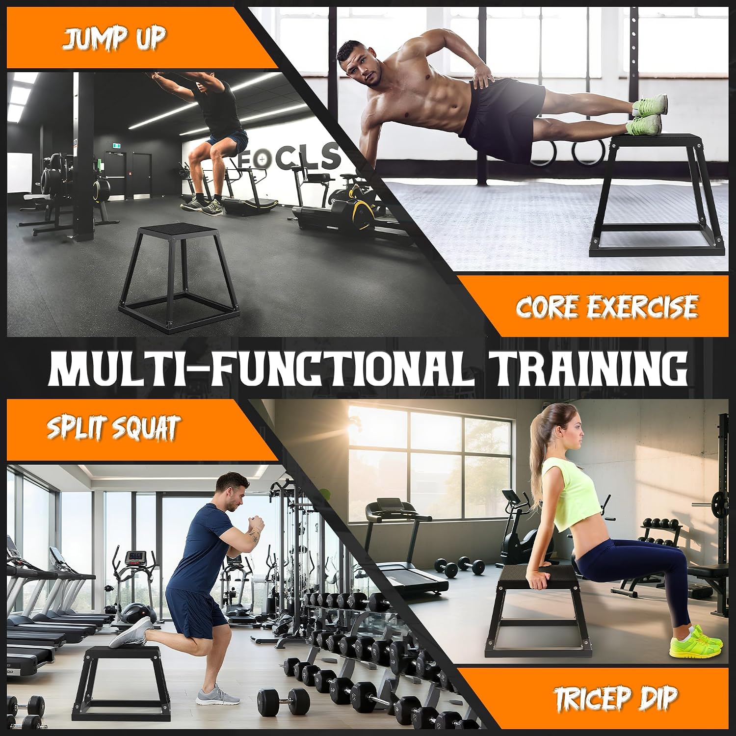 GanFindX Plyometric Jump Box Set, 12/18/24 Inch Steel Plyo Box, Heavy Duty Plyometric Platform with Anti Slip Surface, Fitness Exercise Step Up Box for Home Gym Training, Agility and Strength Conditioning