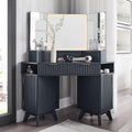 T4TREAM Fluted Makeup Vanity Desk with 3 Way Mirror and Lights, 48' Large Corner Vanity Table with Glass Top, Charging Station, 3 Drawers, Storage Cabinets & Shelves, for Bedroom, Dark Grey