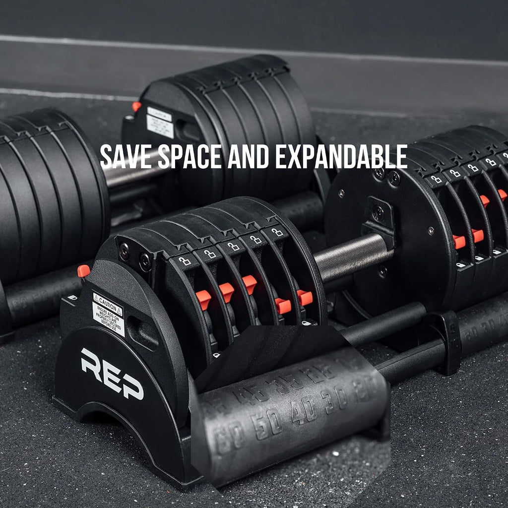 Rep Fitness Quickdraw Adjustable Dumbbells, Multiple weight ranges available including: 5-30, 5-40,5-50 and 5-60 lbs