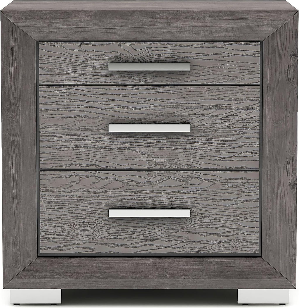 Furniture of America Isadora Transitional Solid Wood 3-Piece Bedroom Set, LED Light Bed and 2 Nightstands with USB Ports for Bedroom, Box Spring Required, King, Gray