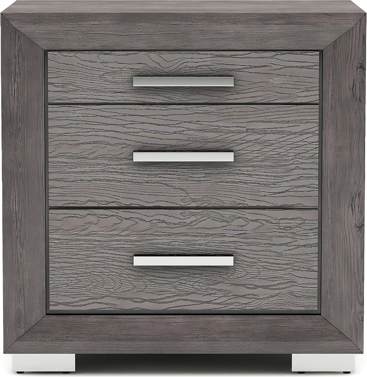 Furniture of America Isadora Transitional Solid Wood 3-Piece Bedroom Set, LED Light Bed and 2 Nightstands with USB Ports for Bedroom, Box Spring Required, King, Gray
