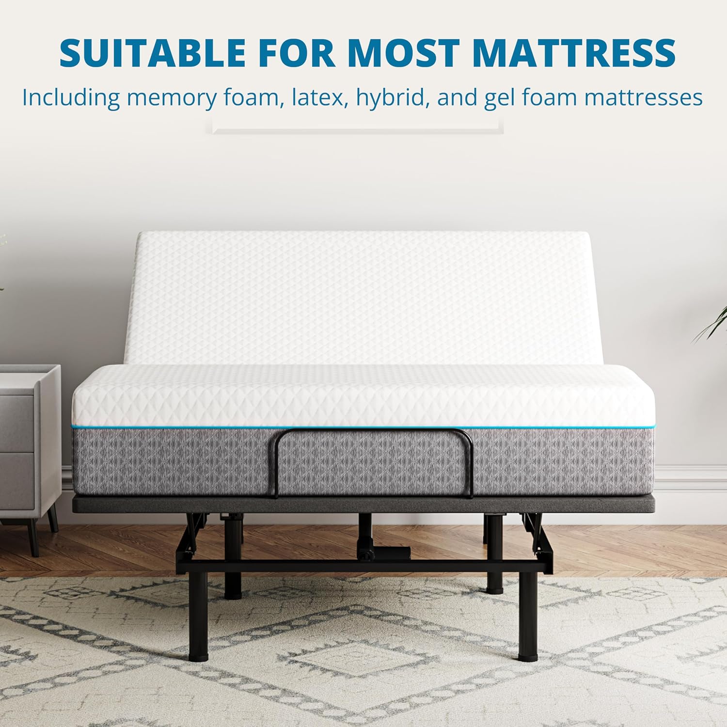 EGOHOME Twin XL Adjustable Bed Frame and 14 inch Charcoal Gel Memory Foam Mattress, Independent Head and Foot Incline with Massage Foldable Bed, Wireless Remote, Zero Gravity, No Headboard