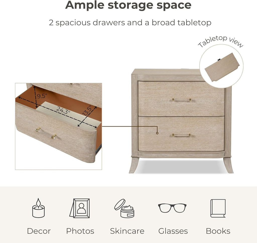 Furniture of America Saries Modern Solid Wood 2-Piece Bedroom Set with King Bed Frame and 2 Drawer Nightstand for Guest Room, Dorm, Home, Box Spring Needed, Natural Oak