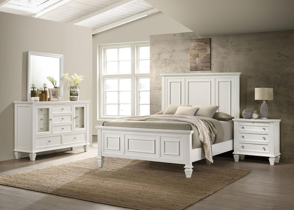 Coaster Home Furnishings Sandy Beach Coastal 4-Piece Bedroom Set California King Size Panel Bed Frame 63-inch Headboard Cream White 201301KWN-S4