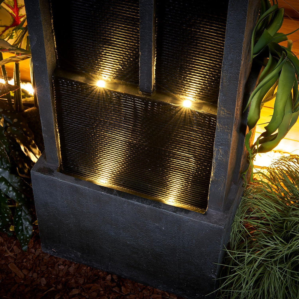 SunJet 5-Tier Modern Water Fountain, Indoor/Outdoor Resin Water Fountains with Soothing Water Sounds & Warm LED Light, Perfect for Garden, Patio, Home & Office, 16.9' L x 9.8' W x 50.7' H