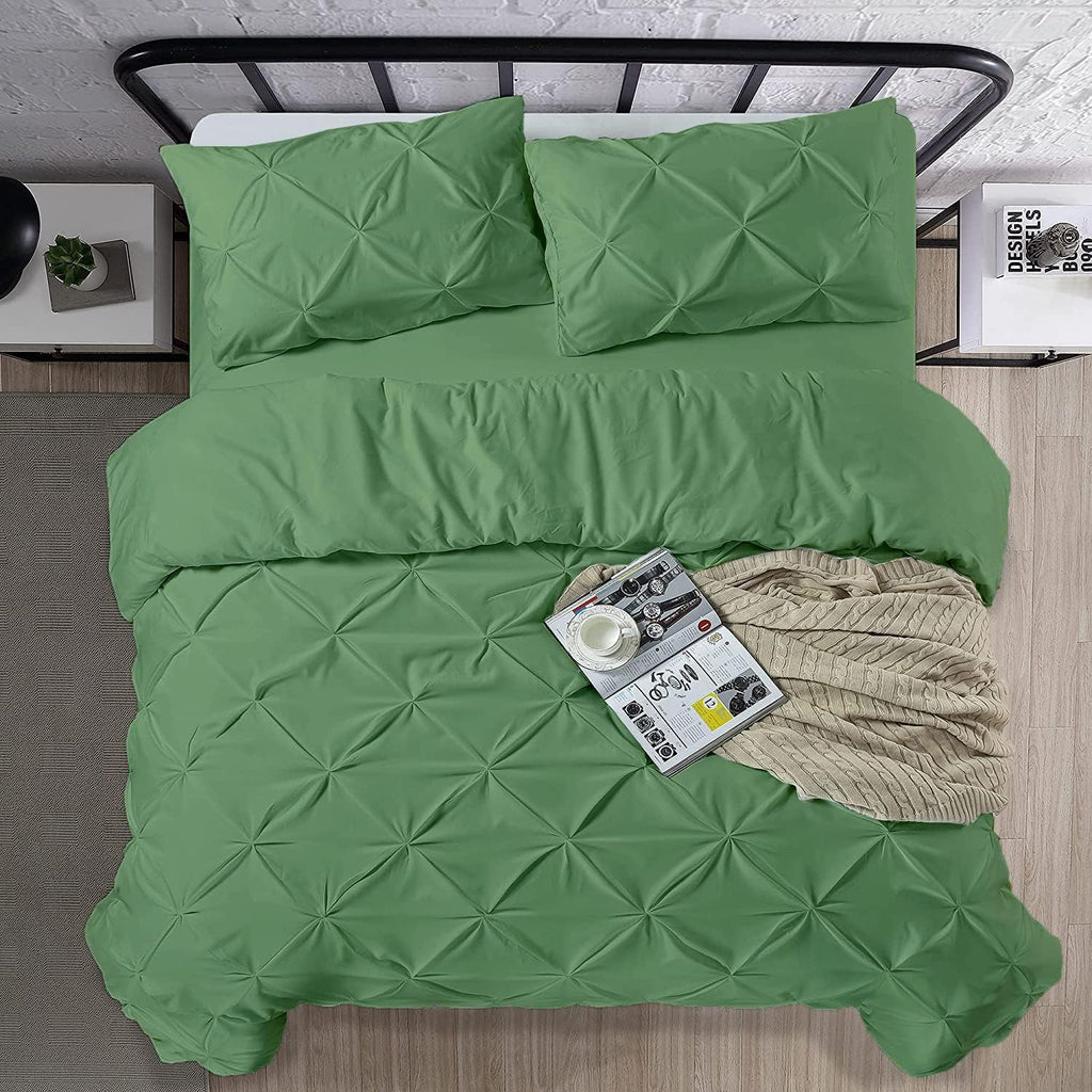 Crown Collection Luxuriate Hotel 1000-TC Hypoallergenic Ultra Soft Design 100% Egyptian Cotton Pinch Plated Duvet Cover with Zipper Colser & 2pcs Pillow Case Set (Super King Plus 120X120) Moss
