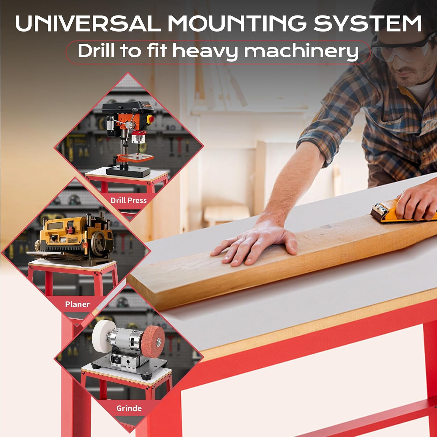 700 Lbs Heavy Duty Drill Press Stand with Wheels, 30' Height & 26'x14' MDF Top Universal Tool Stand, Expandable Mobile Work Bench Station for Planers, Table Saws, Grinders & Band Saws