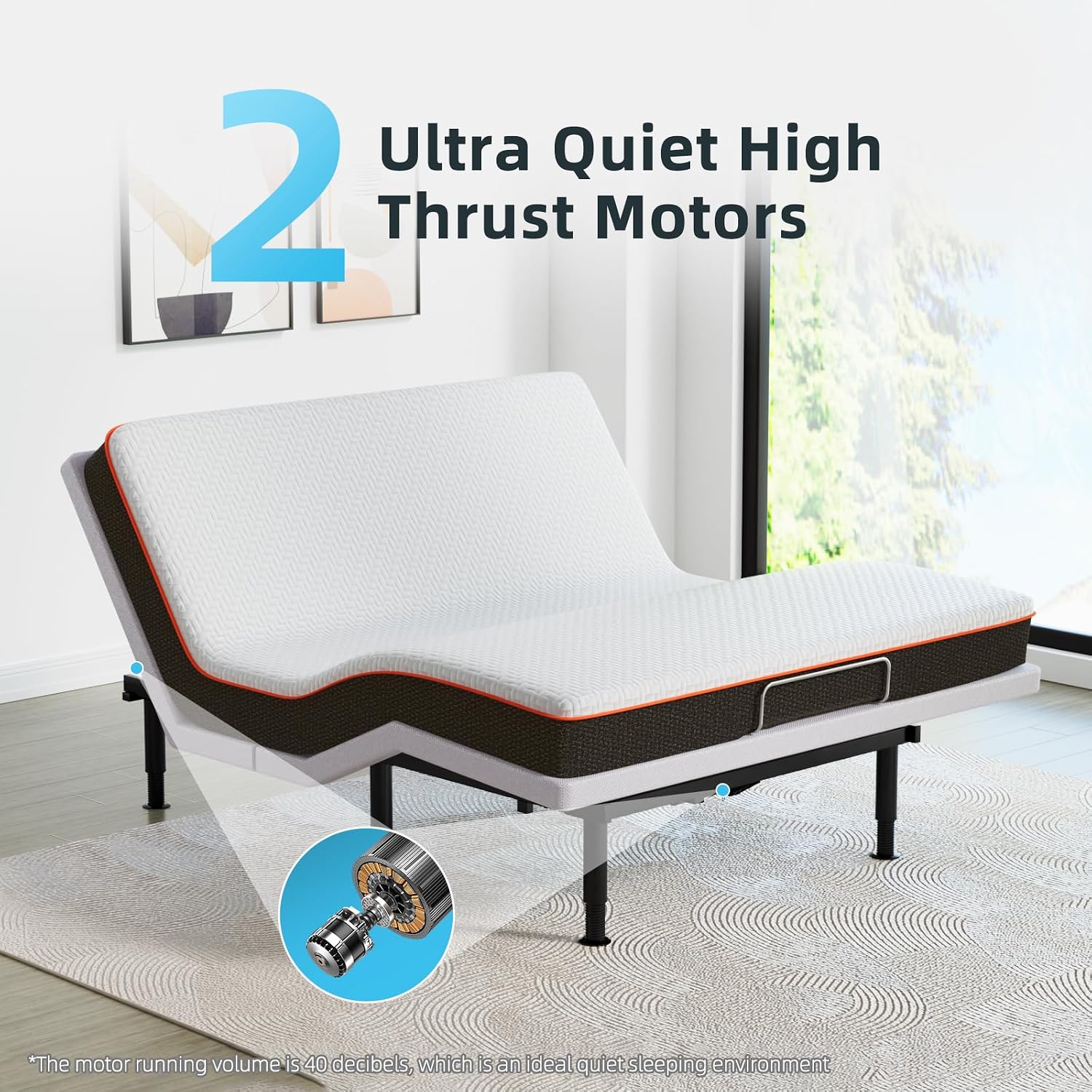 Queen Adjustable Bed Base Frame, Wireless Remote & Lift Motor, Dual USB Ports,Ergonomic Upholstered Bed Frame, Under Bed Lighting, Independent Head and Foot Tilt