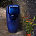 Glitzhome 29.25' H Outdoor Water Fountain Ceramic Jar Water Fountain with LED Light and Submersible Pump Vase Freestanding Water Fountain for Patio Garden Yard Art Decor, Cobalt Blue