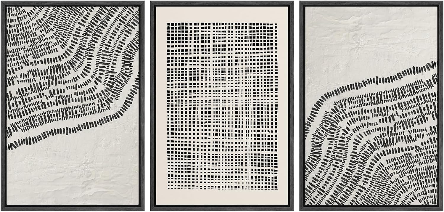 SIGNLEADER Framed Canvas Print Wall Art Set Minimalist Black and White Geometric Abstract Pattern and Line Illustrations Boho Decorative for Living Room, Bedroom, Office - 16'x24'x3 BLACK