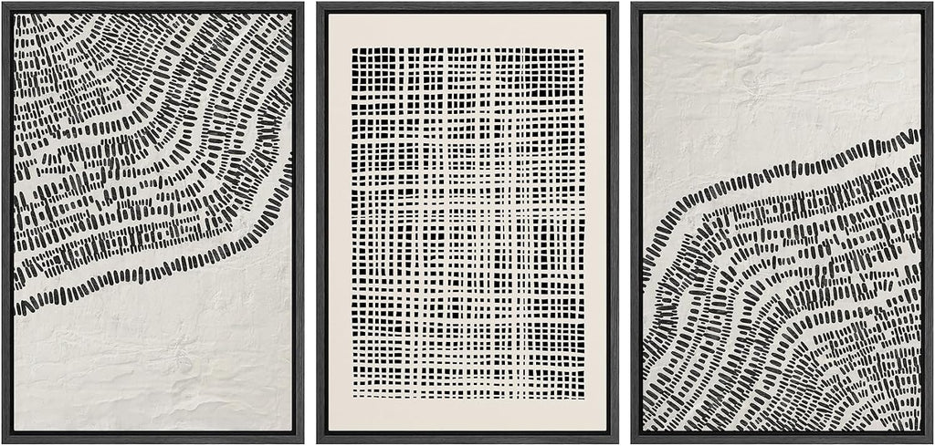 SIGNLEADER Framed Canvas Print Wall Art Set Minimalist Black and White Geometric Abstract Pattern and Line Illustrations Boho Decorative for Living Room, Bedroom, Office - 24'x36'x3 BLACK