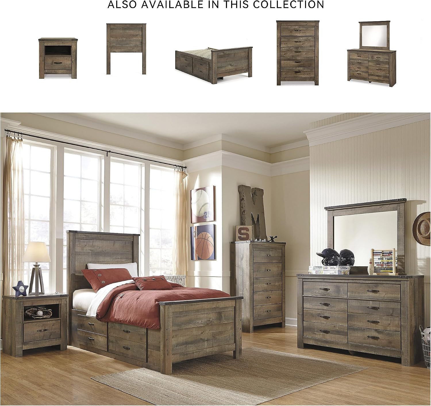 Signature Design by Ashley Trinell Rustic Panel Headboard, Twin, Warm Brown