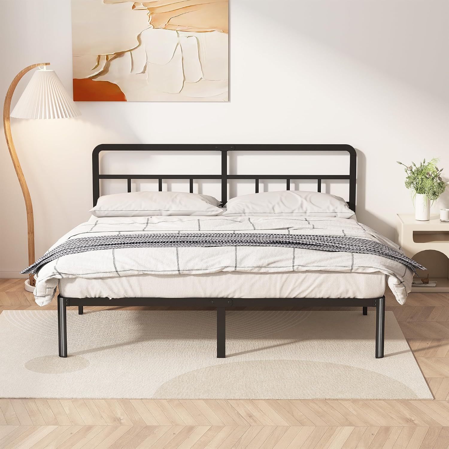 Yicensen 14 Inch King Bed Frame with Headboard, Heavy Duty Metal King Size Platform Bed Frame with Rounded Corner Legs, No Box Spring Needed, Noise Free, Easy Assembly, Black