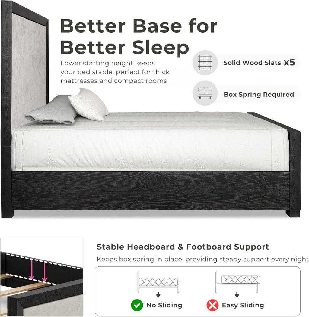Furniture of America Dannen Modern Solid Wood 3-Piece Bedroom Set with Panel Bed, USB Charger and Felt-Lined Top Drawers on Nightstand, Box Spring Needed, King, Weathered Black