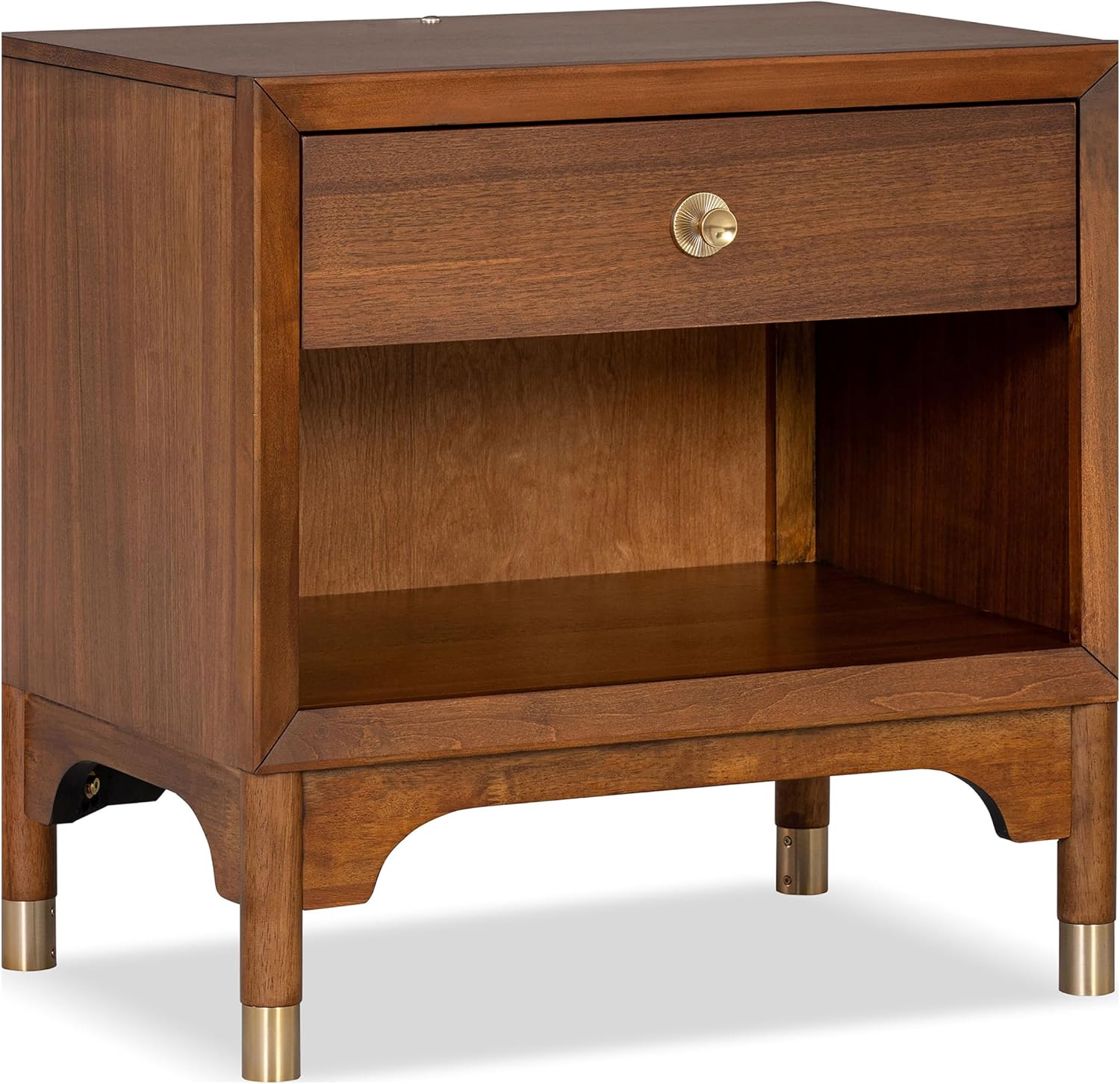 Furniture of America Forma Modern Solid Wood 3-Piece Bedroom Set with Storage Bed with LED Lights, Ball-Bearing Glide on Nightstand and Chest, No Box Spring Needed, King, Walnut