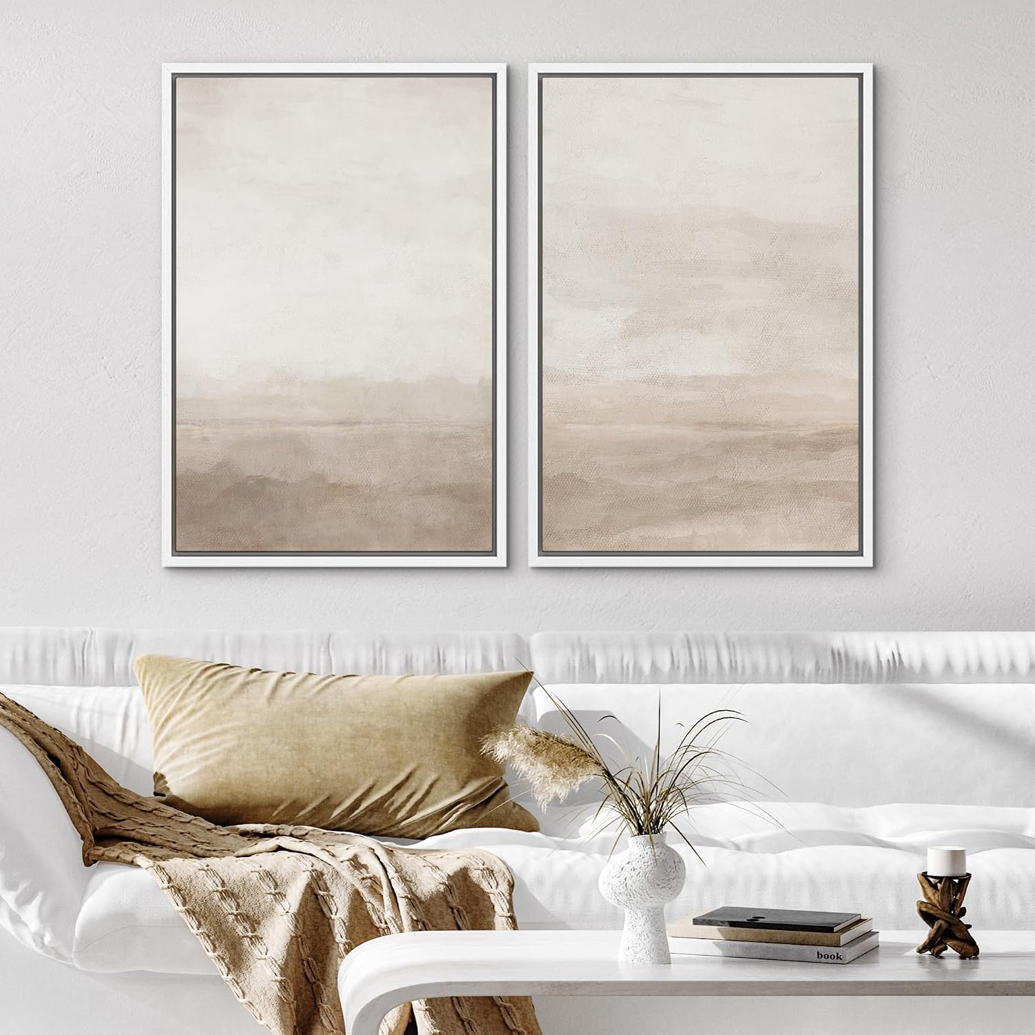 SIGNWIN Framed Canvas Print Wall Art Abstract Wave Pattern Modern Art Minimalist Neutral Decor for Living Room, Bedroom, Office - 24'x36'x2 White