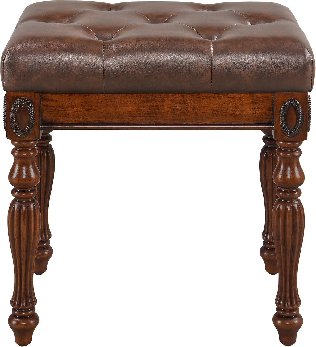 LEEMTORIG Traditional Shoe Bench with Button Tufted Pad & Wood Legs, Upholstered Entryway Bench for Bedroom Living Room Hallway, 18.5' x 14.2' x 18.9', Walnut & Cherry Brown FD-1533-BN