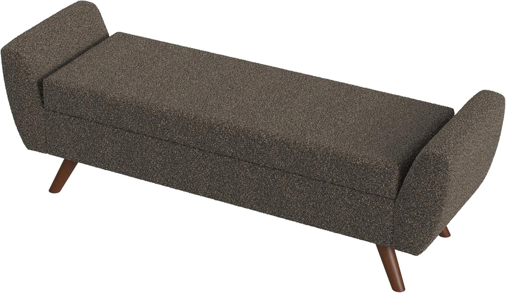 HomePop Modern Storage Bench with Wood Legs |Homepop Home Décor|Bench with Storage for Living Room & Bedroom - Dark Brown Boucle