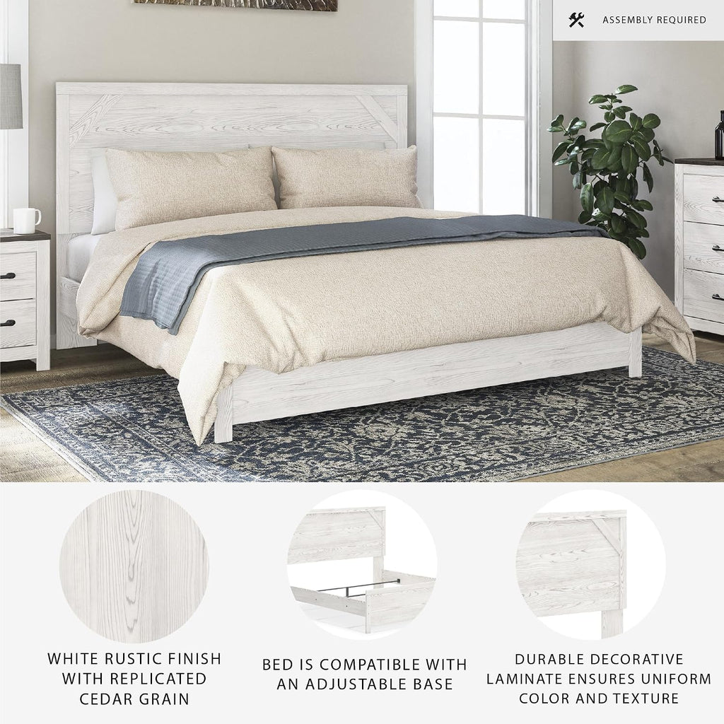Signature Design by Ashley Gerridan Vintage King Panel Bed with Metal Slats, Foundation or Box Spring Needed, White