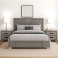 Kings Brand Furniture 3-Piece Oak Gray with Chrome Legs Bedroom Set - Wood Bed Frame with 2 Nightstands (King)