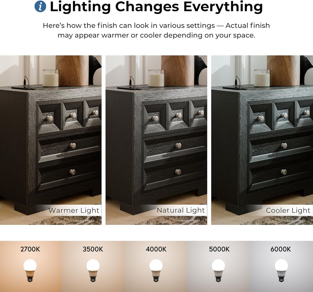 Furniture of America Dannen Modern Solid Wood 3-Piece Bedroom Set with Panel Bed, USB Charger and Felt-Lined Top Drawers on Nightstand, Box Spring Needed, King, Weathered Black