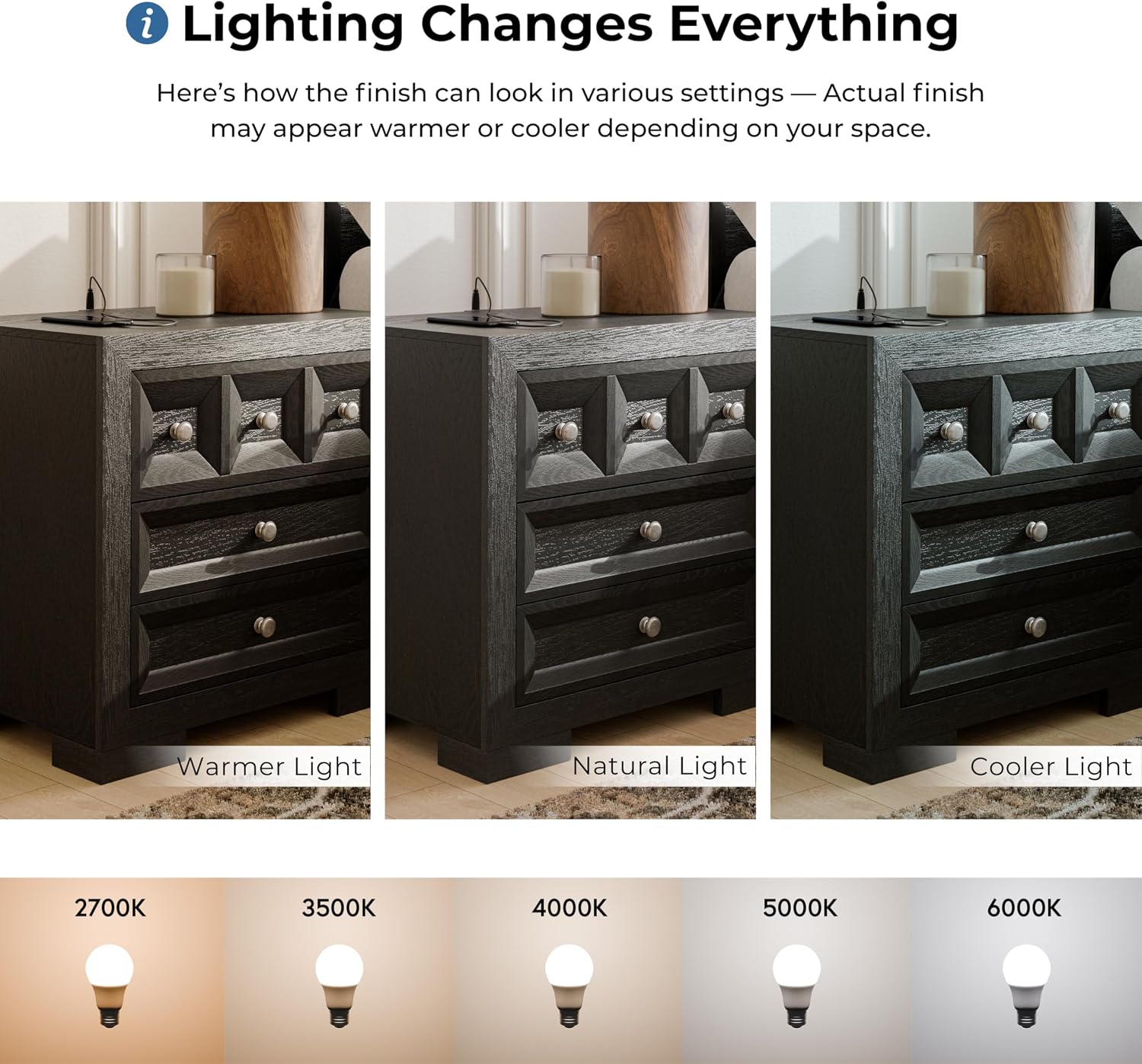 Furniture of America Dannen Modern Solid Wood 3-Piece Bedroom Set with Panel Bed, USB Charger and Felt-Lined Top Drawers on Nightstand, Box Spring Needed, King, Weathered Black