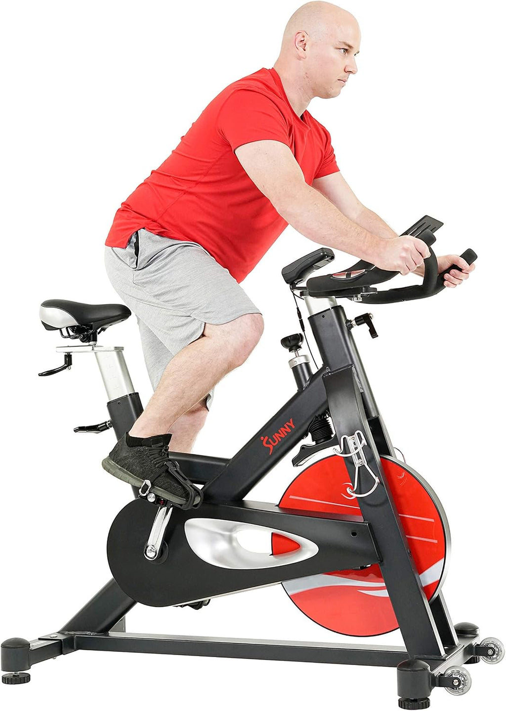 Sunny Health & Fitness Indoor Cycling Exercise Bike w/Pulse Sensors & 4-Way Adjustable Seat, Stationary Home Cardio Training Machine w/Micro-Adjustable Magnetic Resistance for Intensive Cardio Session