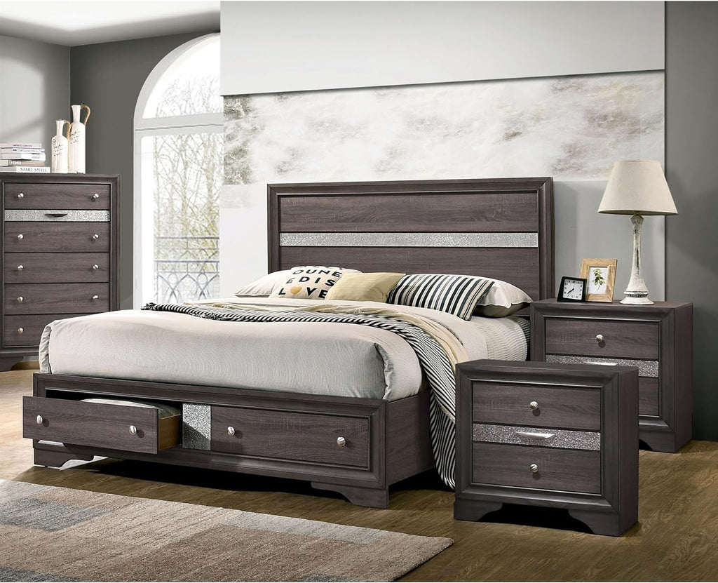 Furniture of America FOA Laren Contemporary 3-Piece Gray Wood Bedroom Set - King + 2 Nightstands