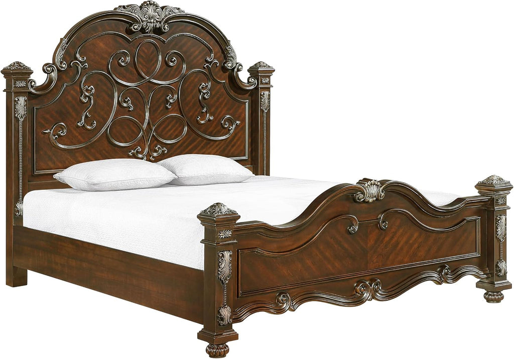 First of a Kind Isabella Traditional 4 Piece King Bedroom Set with Upholstered Tufted Headboard Elegant European Inspired Design Coordinated Furniture Collection