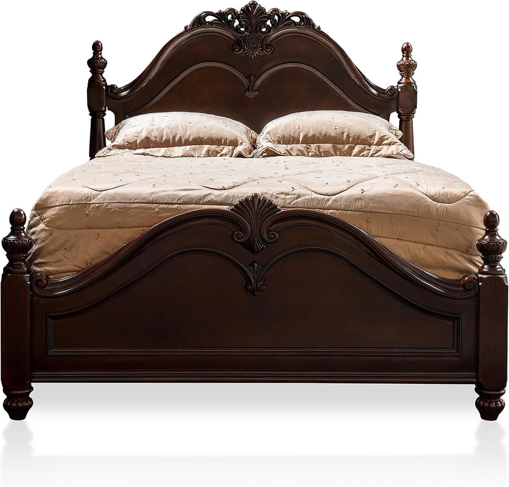 Furniture of America FOA Ruben 2pc Cherry Solid Wood Panel Bedroom Set - Cal King + Nightstand