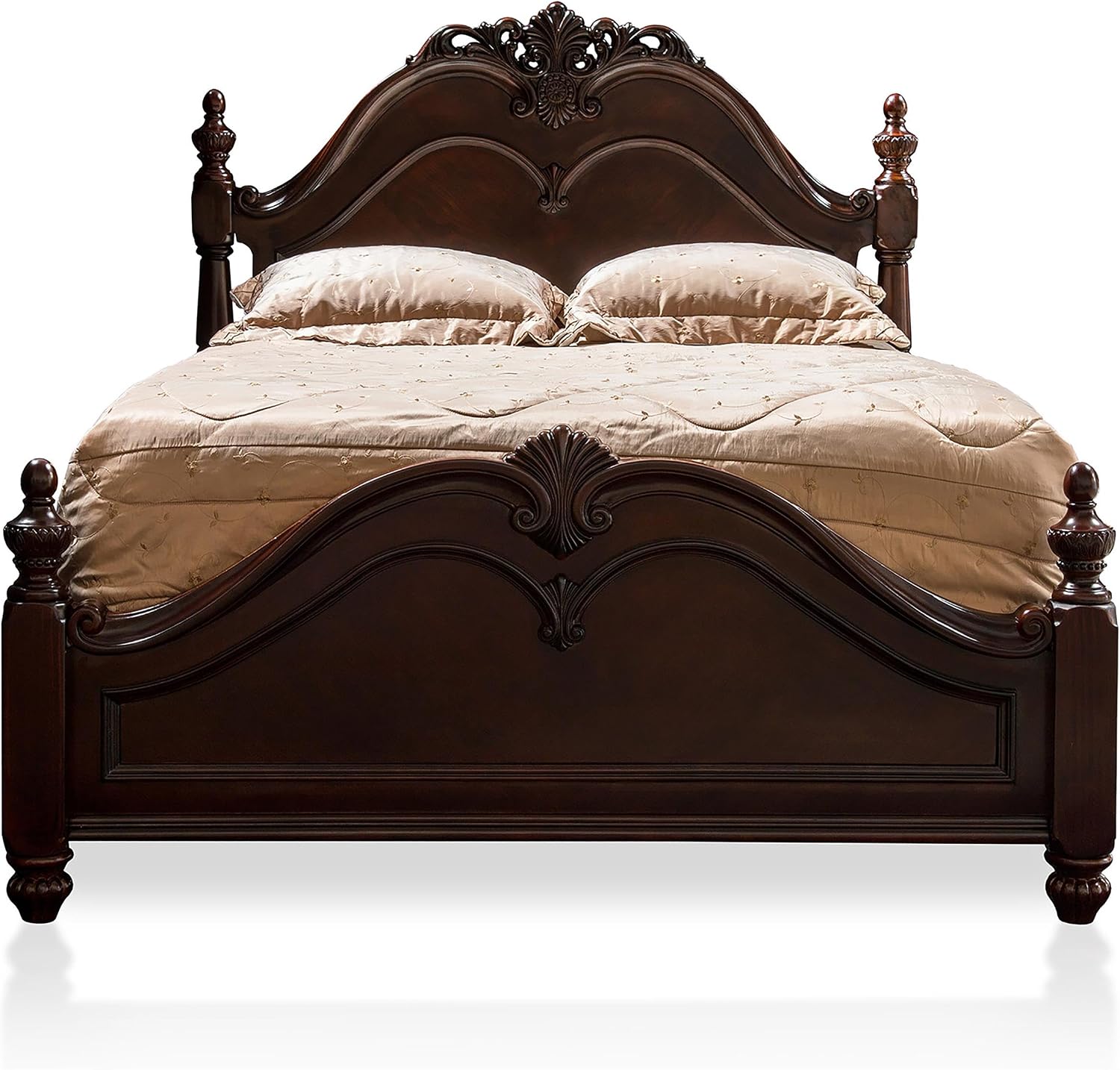 Furniture of America FOA Ruben 2pc Cherry Solid Wood Panel Bedroom Set - Cal King + Nightstand