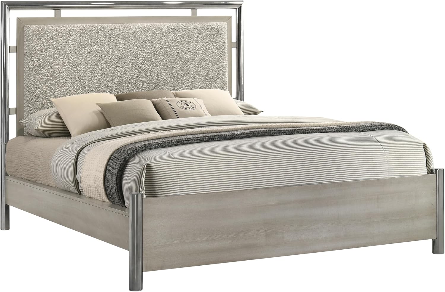 New Classic Furniture Lennox 4Pc Wood Cal King Bedroom Set w Nightstand, Gray