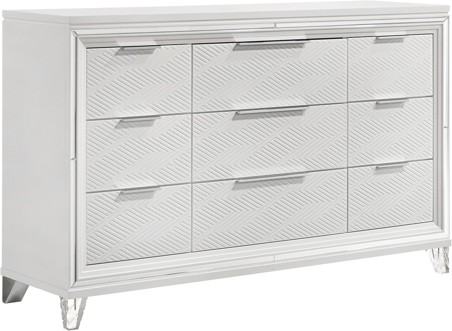 Coaster Home Furnishings Marmore Contemporary 4-Piece Bedroom Set Boucle Upholstered Eastern King Size LED Panel Bed Frame 64-inch Headboard White 224961KE-S4