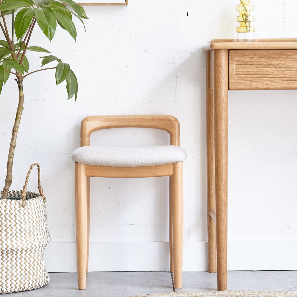 Natural Wood Stool Vanity Bench Square Vanity Chair with Cushioned Seat, Sofa Stool Makup Stool Rest Stool Piano Bench for Clothes Shop,Living Room, Porch, Fitting Room Bedroom, Brown