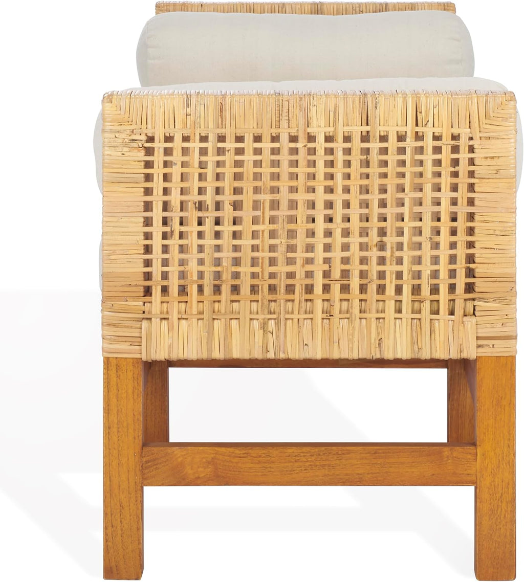 SAFAVIEH Couture Collection - Chrysene Natural Solid Teak Wood Bench, Coastal Modern Style with Cushions, Fully Assembled (CWK3018A)