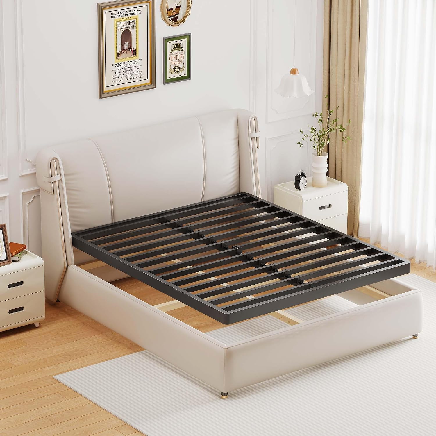 ROIL 2 Inch Queen Metal Box Spring Low Profile, Bunkie Board Bed Slat Replacement with Round Corners, 3500 lbs Capacity Heavy Duty Steel Slats, Easy Assembly, Noise Free