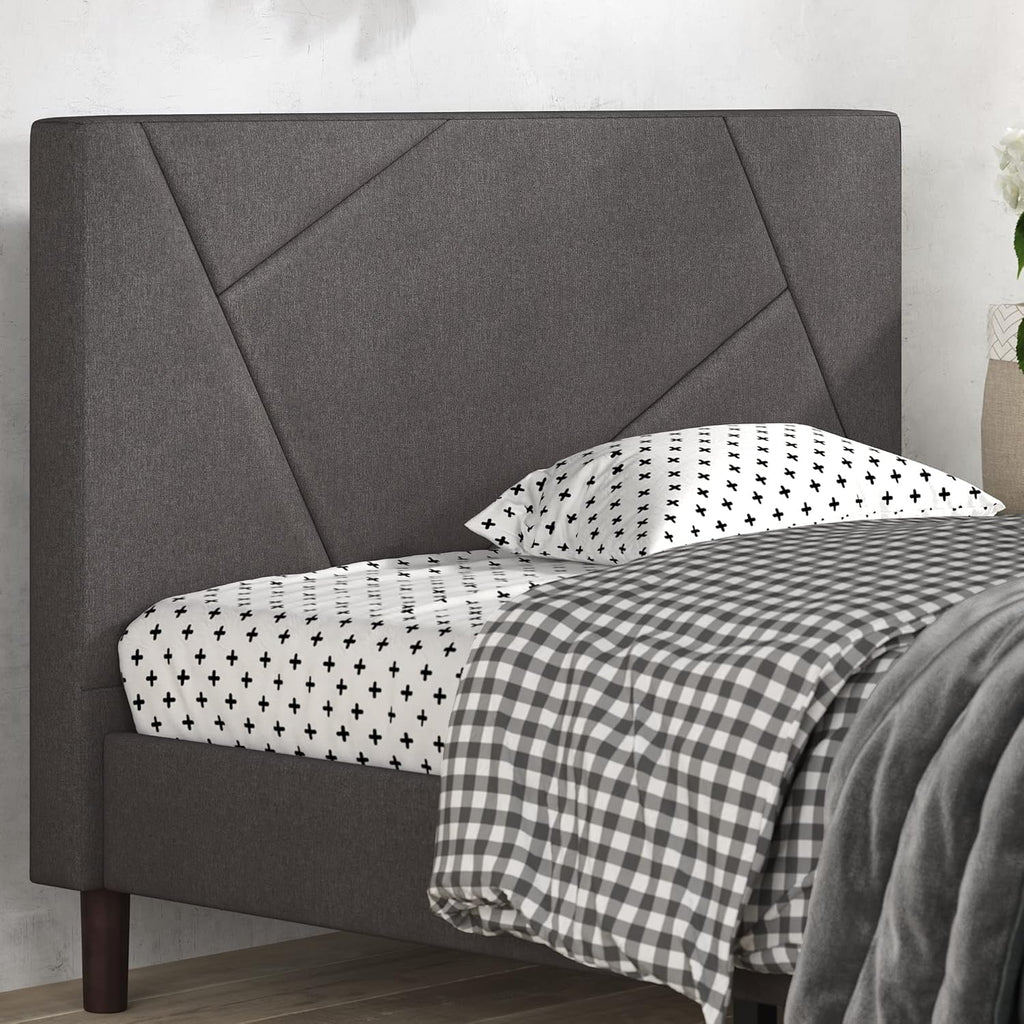 Zinus Judy Upholstered Platform Bed Frame, Mattress Foundation, Wood Slat Support, No Box Spring Needed, Easy Assembly, Queen