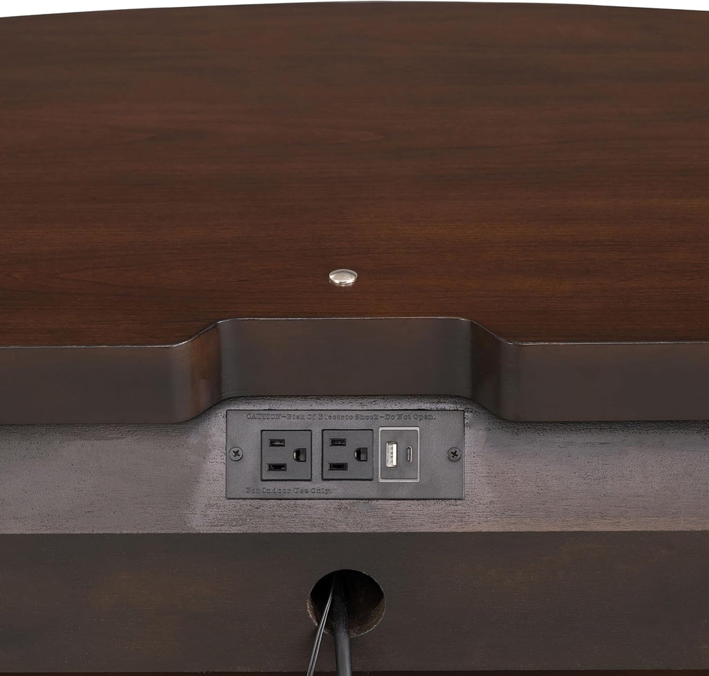 Furniture of America Aiyana Solid Wood 2-Piece Bedroom Set with LED on Headboard Bed, Power Outlet and USB Charging Ports on Nightstand, Box Spring Required, Queen, Dark Cherry