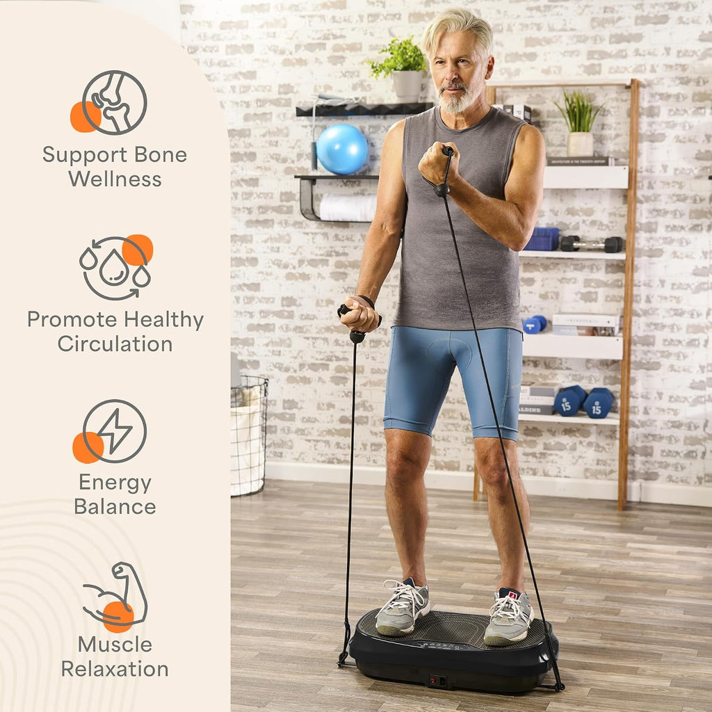 Lifepro Waver Mini Vibration Plate Exercise Machine with Remote & Bands — Compact Whole Body Vibrating Plate for Lymphatic Drainage & Muscle Toning — Shake Machine with 99 Speed Levels & 10 Presets