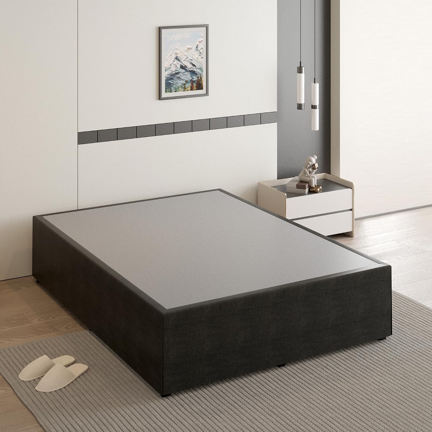 Cieemine 18 Inch Queen Bed Frame with Black Bed Cover, Metal Bed Frames Queen Size No Box Spring Needed, Heavy Duty Mattress Foundation, Easy Assembly, Noise Free