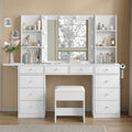 FUSOU Vanity Desk with Power Outlet, 10 Drawers Makeup Vanity with Mirror and Lights, 3 Colors Adjustable, Fold-up Panel, Glass Top Vanity Set for Bedroom